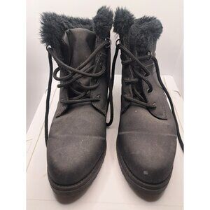 SPORTO Black Insulated Faux Fur Snow Ankle Winter Boots Lace Up Womens  8.5 M